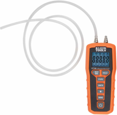 Digital Differential Manometer 60 inH2O, Backlit LCD, 2 Ports, 0.370 lbs