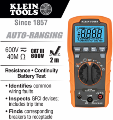 Digital Multimeter & GFCI Receptacle Tester 600V AC/DC, 0.565 lbs, 6.41 Inch Length