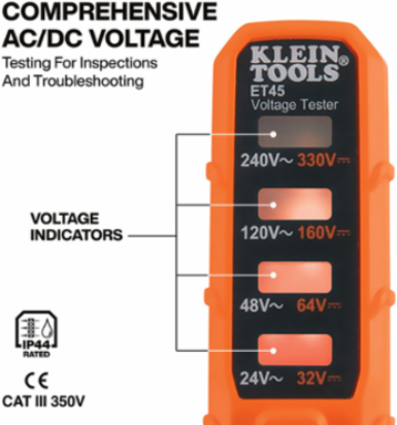 AC/DC Voltage Tester, 4.45 Inch Length, IP44 Dust & Water Resistant, CATIII 350V