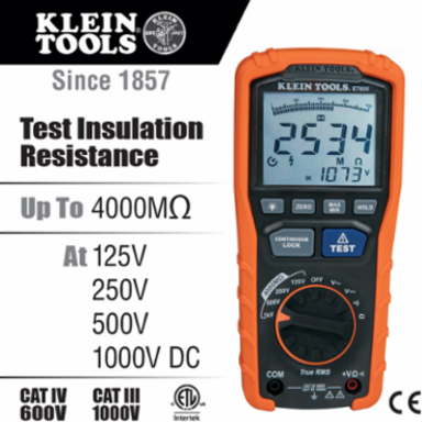 Insulation Resistance Tester, 1000V AC/DC, 4000MΩ, CAT IV 600V Rating