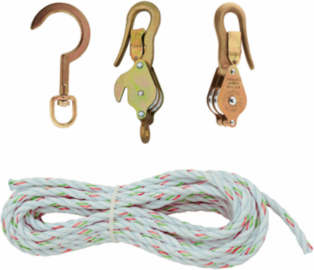 Block and Tackle with 3/8 Inch Rope, 750 lb Load, 25 ft Length, Guarded Hook