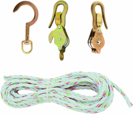 Block and Tackle with 3/8 Inch Rope, 750 lb Load, 25 ft Length, Guarded Hook