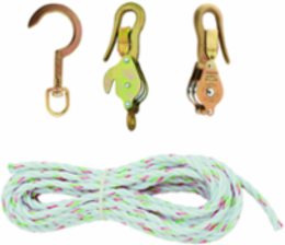 Block and Tackle with 3/8 Inch Rope, 750 lb Load, 25 ft Length, Guarded Hook