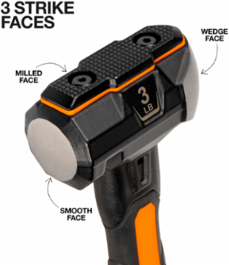 Fiberglass Handle Wedge Sledge Hammer, 3-Pound