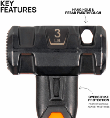 Dual-Faced Fiberglass Handle Hammer, 3-Pound