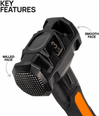 Dual-Faced Fiberglass Handle Hammer, 3-Pound