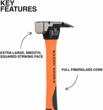 Smooth Face Fiberglass Hammer, 18-Ounce