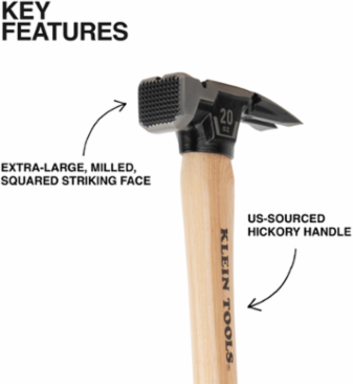 Milled Face Hickory Handle Hammer, 20-Ounce