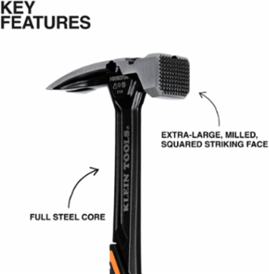 Milled Face Steel Claw Hammer, 22-Ounce