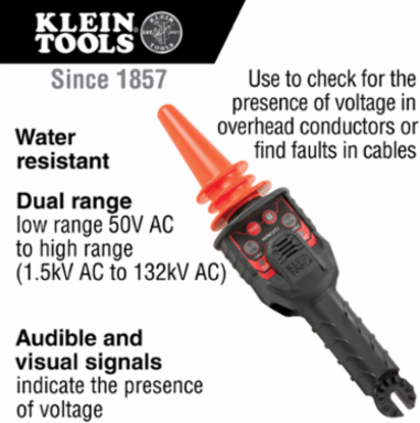 Dual-Range High Voltage Tester, 50V AC to 132kV AC, 0.66 lbs, Water Resistant