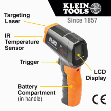 Infrared Thermometer with Targeting Laser, -4 to 752°F Range, 10:1 Ratio