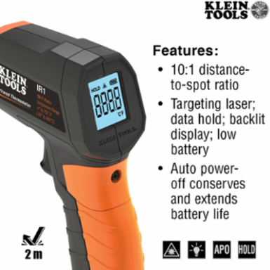 Infrared Thermometer with Targeting Laser, -4 to 752°F Range, 10:1 Ratio