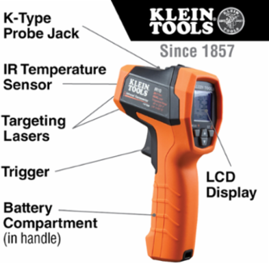 Dual-Laser Infrared Thermometer, 20:1 Distance-to-Spot, -40 to 1200°F Range
