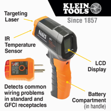 Infrared Thermometer with Laser Targeting, -4 to 752°F Range, GFCI Tester