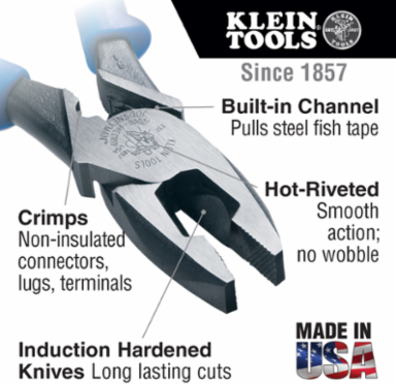 9 Inch Lineman's Pliers, Cuts ACSR & Crimps Non-Insulated Connectors