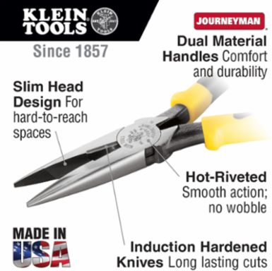 Journeyman Needle Nose Side-Cutters 7 Inch, Dual-Material Handles
