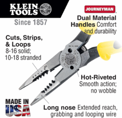 All-Purpose Spring Loaded Needle Nose Pliers, 8 Inch, Cuts and Strips 8-16 AWG