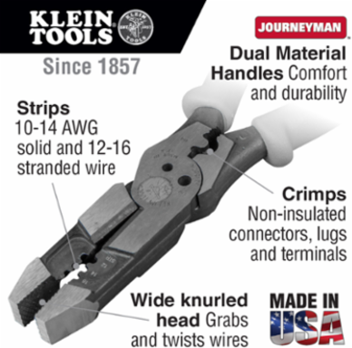 Hybrid Pliers - 8 Inch High Leverage Stripping & Crimping Tool, Cuts 10-14 AWG