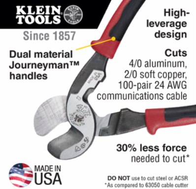 Journeyman™ High Leverage Cable Cutter & Stripper, Cuts 4/0 Aluminum, 2/0 Copper