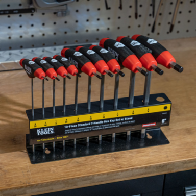 Journeyman 10-Piece SAE T-Handle Hex Key Set, 6 Inch Blades, with Stand