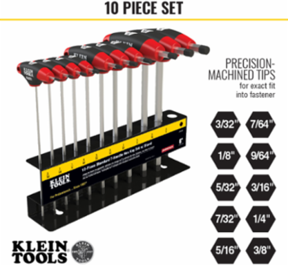 Journeyman 10-Piece SAE T-Handle Hex Key Set, 6 Inch Blades, with Stand
