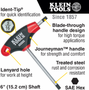 Journeyman 10-Piece SAE T-Handle Hex Key Set, 6 Inch Blades, with Stand