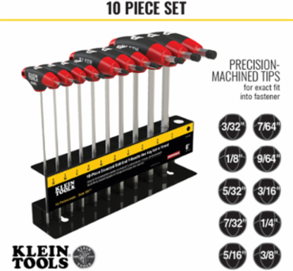 Journeyman 10-Piece SAE Ball-End T-Handle Hex Key Set, 6 Inch Blades