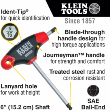Journeyman 10-Piece SAE Ball-End T-Handle Hex Key Set, 6 Inch Blades