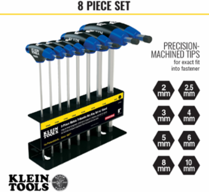 Journeyman T-Handle Hex Key Set, 6 Inch, 8-Piece, Metric, Chamfered End