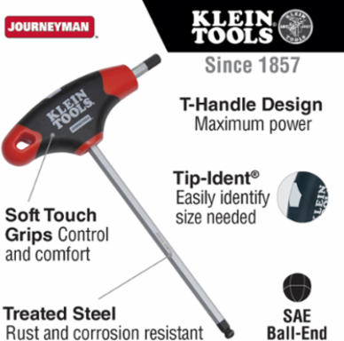 JourneymanTM T-Handle 1/2 Inch Ball-End Hex Key, 6 Inch Length