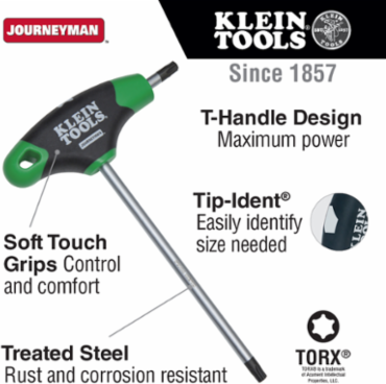 T40 Torx® Hex Key, 6 Inch T-Handle, Soft Grip, Treat Steel