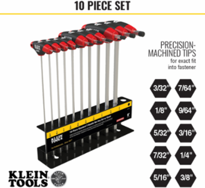 Journeyman Hex Key Set, SAE, T-Handle, 10-Piece with 9 Inch Blades