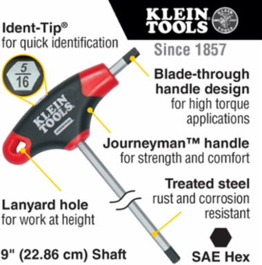 Journeyman Hex Key Set, SAE, T-Handle, 10-Piece with 9 Inch Blades