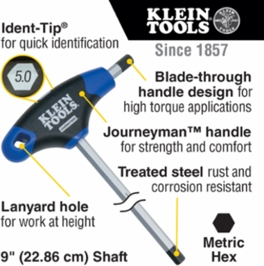 Journeyman T-Handle Hex Key Set, Metric, 9 Inch, 8-Piece
