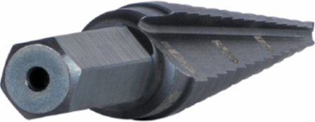 13-Step Drill Bit, 3/8 Inch Hex, High Speed Steel, 1/8 Inch to 1/2 Inch