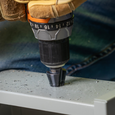 Step Drill Bit 3/8 Inch Hex, 2-Hole Sizes 7/8 Inch to 1-1/8 Inch, Aluminum Titanium Coating