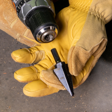Step Drill Bit 3/8 Inch Hex, 2-Hole Sizes 7/8 Inch to 1-1/8 Inch, Aluminum Titanium Coating