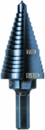 Step Drill Bit 3/8 Inch Hex, 2-Hole Sizes 7/8 Inch to 1-1/8 Inch, Aluminum Titanium Coating