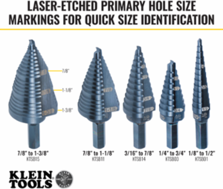 3-Step Drill Bit, 3/8 Inch Hex, 7/8 Inch to 1-3/8 Inch, Aluminum Titanium Coating