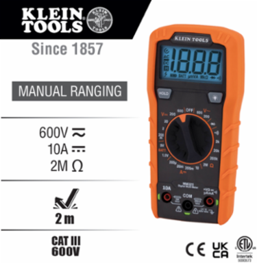 Digital Multimeter with 600V AC/DC Voltage, 10A DC Current, 2MΩ Resistance