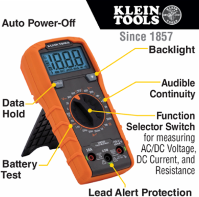 Digital Multimeter with 600V AC/DC Voltage, 10A DC Current, 2MΩ Resistance