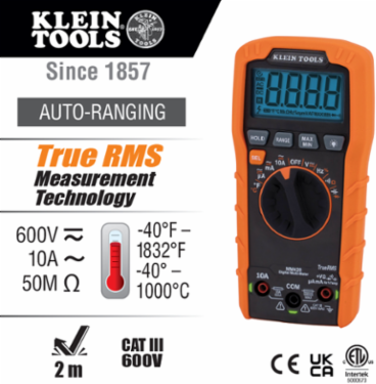 Digital Multimeter TRMS, 600V AC/DC, Temperature - 10A, 50MΩ, 4000 Count LCD