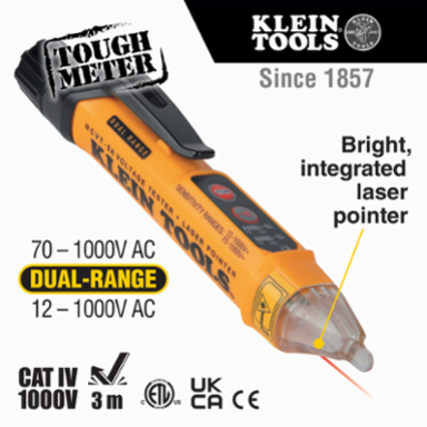 Non-Contact Voltage Tester Pen, Dual Range (12-1000V AC), Laser Pointer, CAT IV 1000V