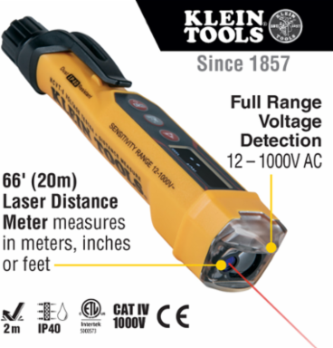 Non-Contact Voltage Tester with Laser Distance Meter, 12-1000V AC, 66-Foot Range