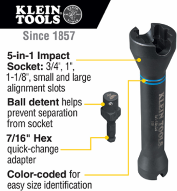 5-in-1 Impact Socket, 3/4-Inch, 1-Inch, 1-1/8-Inch, 6-Inch Long Shaft