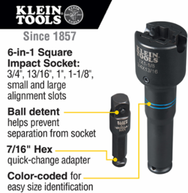 6-in-1 Square Impact Socket 3/4" to 1-1/8" Square, 2.26 lbs, Steel