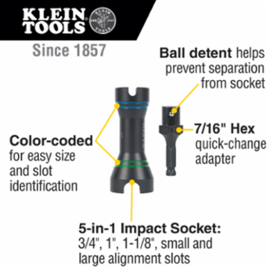 5-in-1 Mini Impact Socket 3/4 Inch, 1 Inch, 1-1/8 Inch Socket Sizes, 7/16 Inch Hex