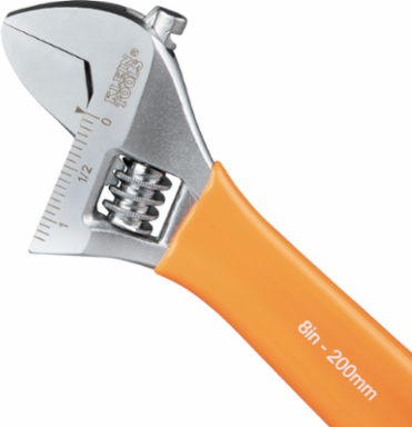 Extra-Capacity Adjustable Wrench 8 Inch, 1.29 Inch Jaw Capacity, Forged Steel