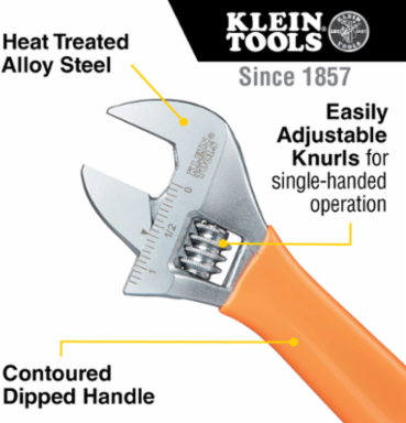 Extra-Wide Jaw Adjustable Wrench, 8-Inch