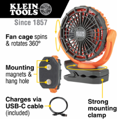 Rechargeable Jobsite Fan, 10-1/2 Inch, Dual Speed, 5200 mAh Lithium-Ion Battery
